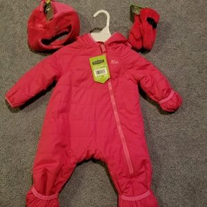 Baby girls snow suit, hat & mittens